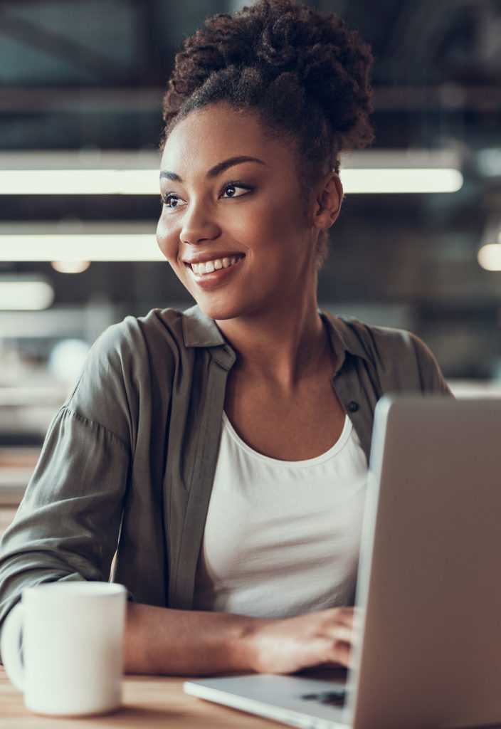 American lady working at modern office